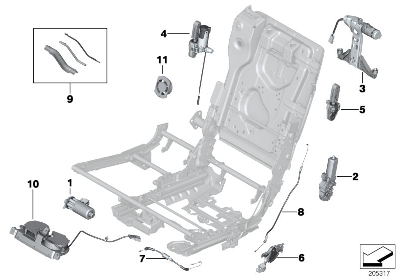 Привод заднего сиденья для BMW F07 535d N57Z (схема запчастей)