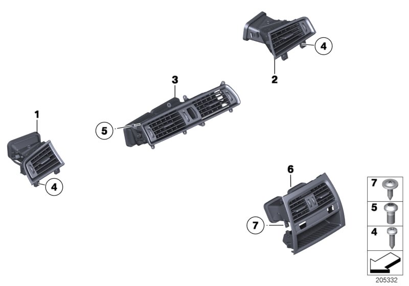 Вентиляционная решетка для BMW F07 530dX N57 (схема запчастей)