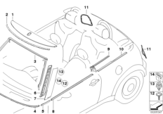 Наружные накладки / декоративные решетки для BMW R57 Coop.S JCW N14 (схема запасных частей)