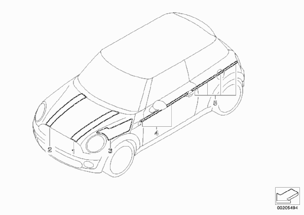 Декоративная полоса для BMW R56N One Eco N16 (схема запчастей)