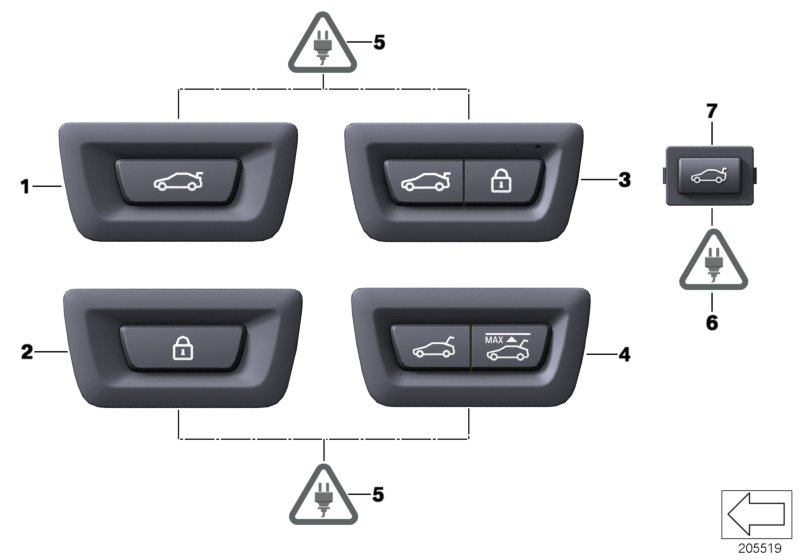 Переключатель багажной двери и ЦЗ для BMW F01 740i N54 (схема запчастей)