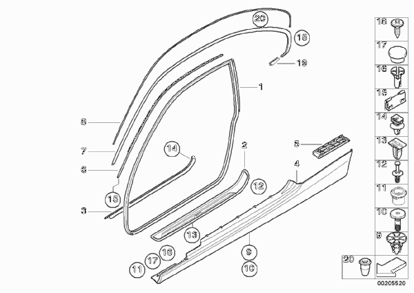 Защитная окантовка/накладка порога для BMW E92 M3 S65 (схема запчастей)