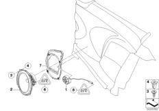 Детали системы HiFi Зд для MINI R57N Cooper S N18 (схема запасных частей)