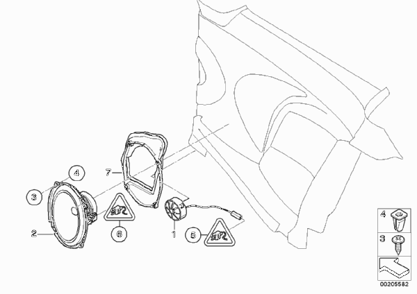 Детали системы HiFi Зд для BMW R57N Cooper S N18 (схема запчастей)