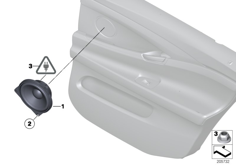 Детали стереосистемы на Пд двери для BMW F10 528iX N20 (схема запчастей)