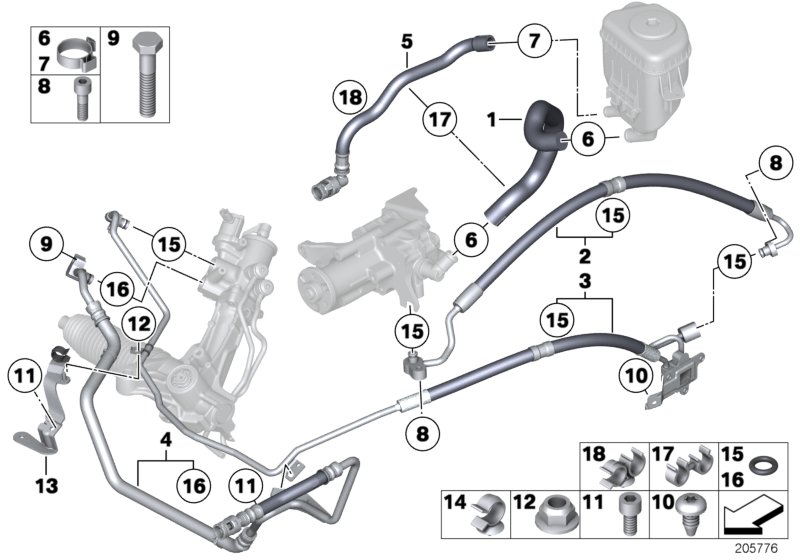 Маслопроводы гидроусилителя рул.управл. для BMW F02 740Li N54 (схема запчастей)