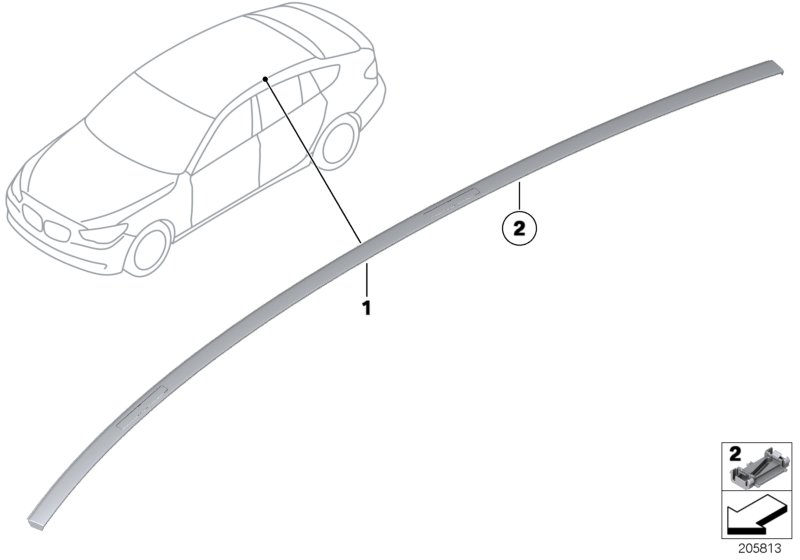 Декоративная планка крыши/леер для BMW F07 550i N63N (схема запчастей)