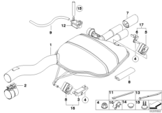 Система выпуска ОГ Зд для BMW E61N 530i N52N (схема запасных частей)
