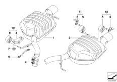 Система выпуска ОГ Зд для BMW E63 630i N52 (схема запасных частей)
