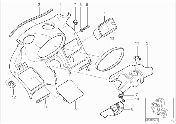 Облицовка ударной пластины в пан.приб. для BMW C1N C1 (0191) 0 (схема запчастей)