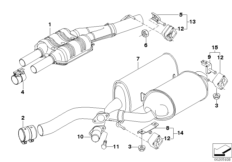 Система выпуска ОГ Зд для BMW E66 730Li N52 (схема запасных частей)