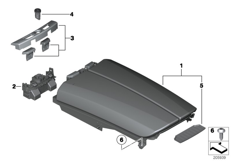 Подлокотник на центральной консоли для BMW F02N 730Li N52N (схема запчастей)