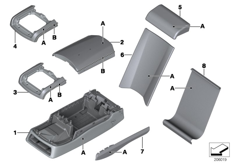 Инд.задний м/функциональный подлокотник для BMW F02N 750LdX N57X (схема запчастей)