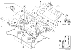 Крышка головки блока цилиндров для MINI R57 Cooper N12 (схема запасных частей)