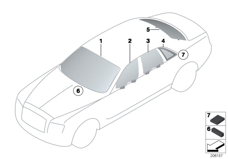 Остекление для BMW RR4 Ghost EWB N74R (схема запчастей)