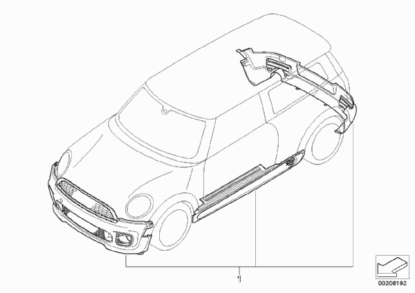 Аэродинамический пакет JCW для BMW R55 Cooper N12 (схема запчастей)