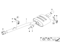 Система выпуска ОГ Зд для BMW E60 530d M57N2 (схема запасных частей)