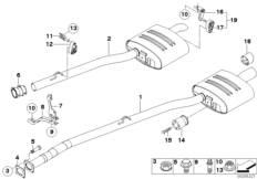 Система выпуска ОГ Зд для BMW E61 520d M47N2 (схема запасных частей)