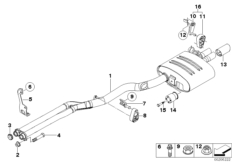 Система выпуска ОГ Зд для BMW E60 535d M57N (схема запасных частей)