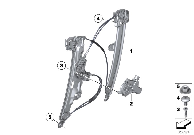 Механизм перемещения стекла двери Пд для BMW RR4 Ghost N74R (схема запчастей)