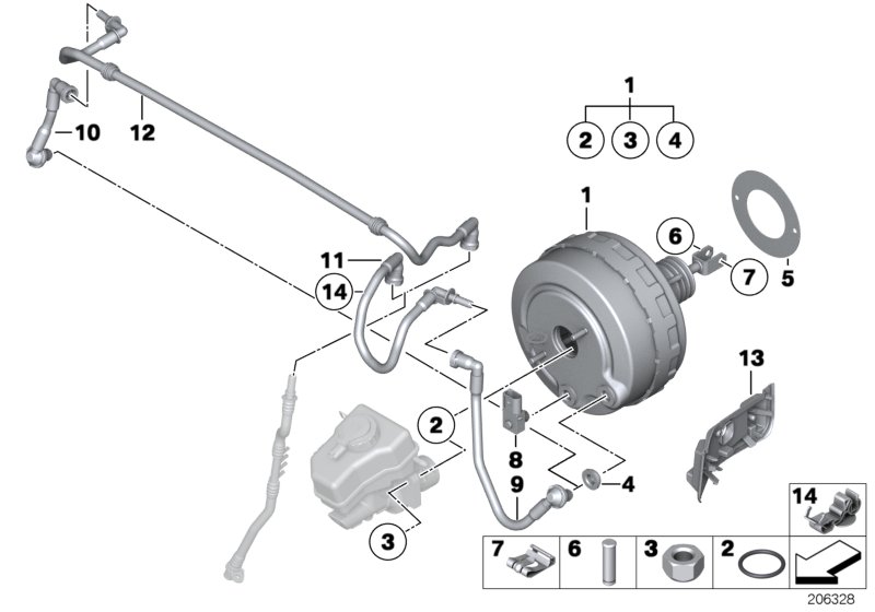 Вакуумный усилитель тормозов для BMW E91N 318d N47N (схема запчастей)