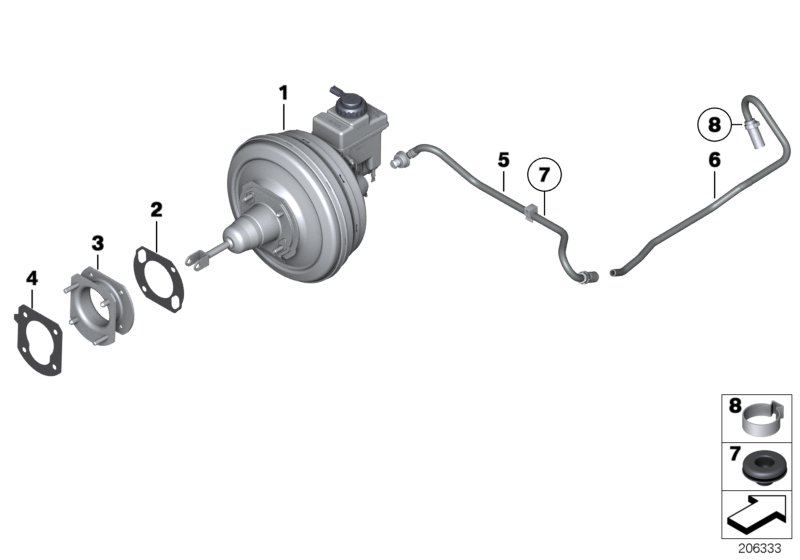 Вакуумный усилитель тормозов для BMW RR2 Drophead N73 (схема запчастей)
