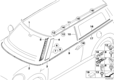 Наружные накладки / декоративные решетки для BMW R55N One D N47N (схема запасных частей)