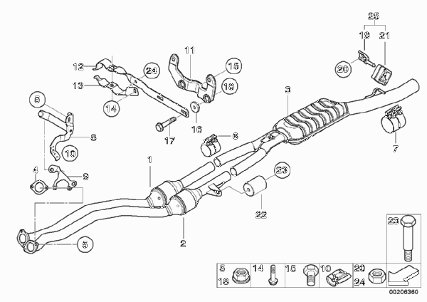 Катализатор/передний доп.глушитель для BMW E60N 530i N52N (схема запчастей)