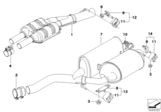 Система выпуска ОГ Зд для BMW E66 735Li N62 (схема запасных частей)