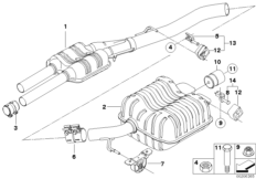 Система выпуска ОГ Зд для BMW E65 740d M67 (схема запасных частей)
