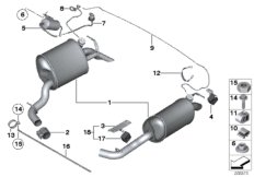 Система выпуска ОГ Зд для BMW RR3 Coupé N73 (схема запасных частей)