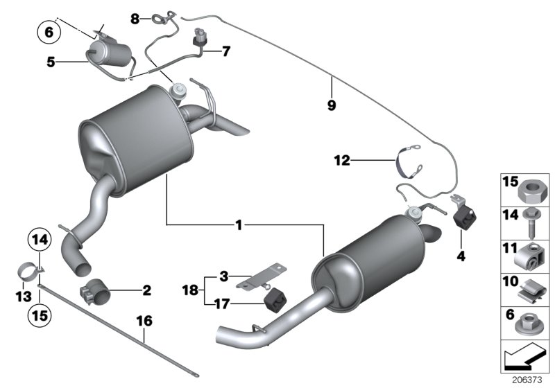 Система выпуска ОГ Зд для ROLLS-ROYCE RR3 Coupé N73 (схема запчастей)