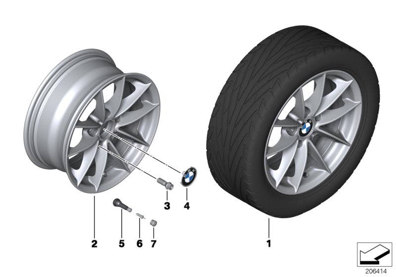 Л/c диск BMW с V-образн.спицами диз.360 для BMW E81 118i N46N (схема запчастей)