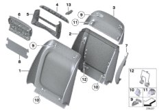 Накладки спинки переднего сиденья для BMW F07 535dX N57S (схема запасных частей)