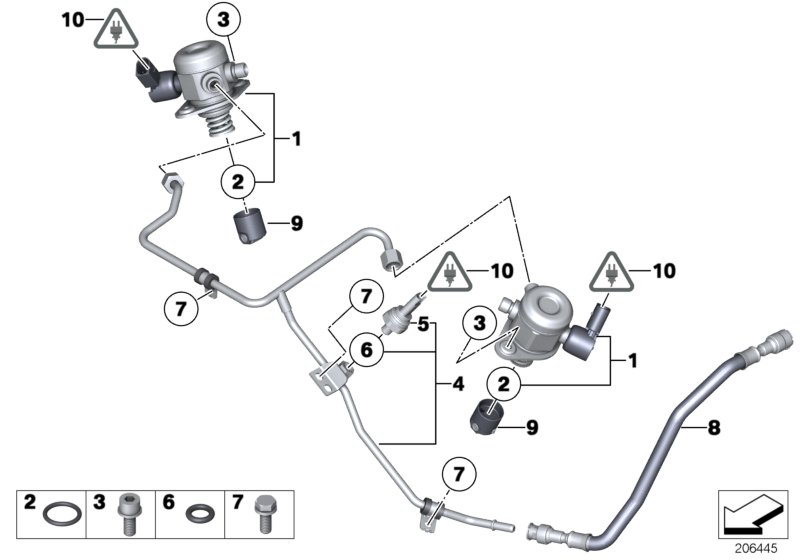 Насос высокого давления/трубопроводы для BMW F03N 760LiS N74 (схема запчастей)