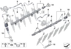 Магистраль Rail/форсунка/провод для BMW F02N 760Li N74 (схема запасных частей)
