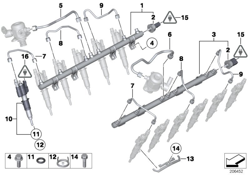 Магистраль Rail/форсунка/провод для BMW RR6 Dawn N74R (схема запчастей)