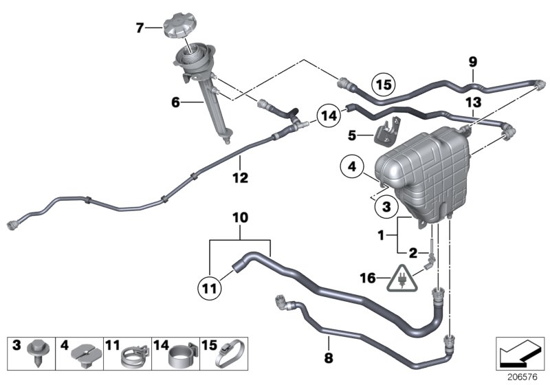 Расширит.бачок/трубопроводы для BMW F01N 760i N74 (схема запчастей)