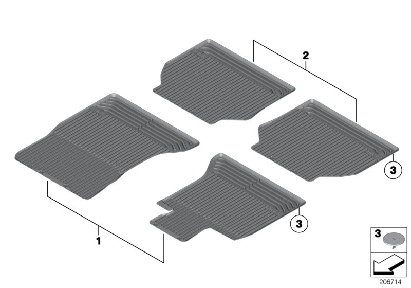 Резиновый коврик для BMW F07 535iX N55 (схема запчастей)