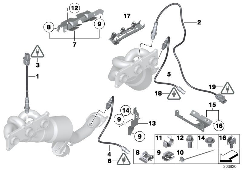 Лямбда-зонд/дополнительные элементы для BMW F25 X3 28iX N52N (схема запчастей)