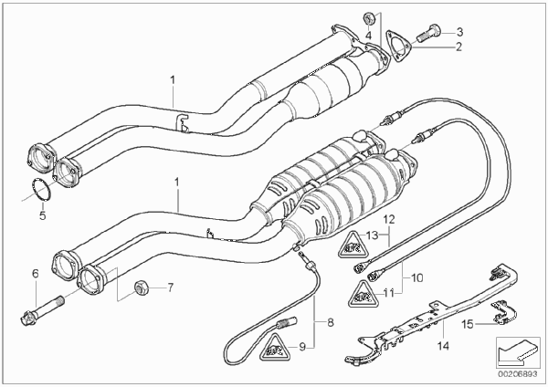 Катализатор/передний доп.глушитель для BMW E46 M3 CSL S54 (схема запчастей)