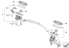 Топл.фильтр/насос/датчик уровня наполн. для BMW E84 X1 18i N46N (схема запасных частей)