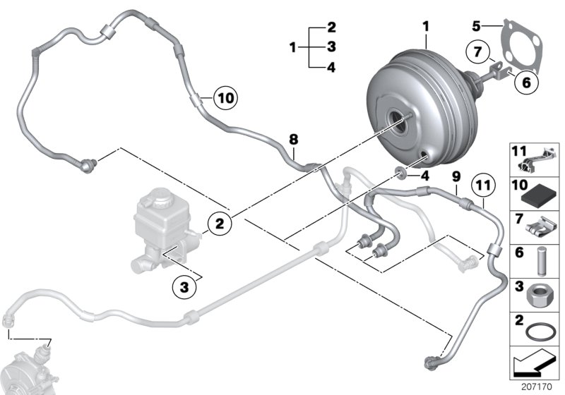 Вакуумный усилитель тормозов для BMW RR4 Ghost EWB N74R (схема запчастей)