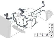 Водяной шланг системы охлаждения для BMW E70 X5 3.0si N52N (схема запасных частей)