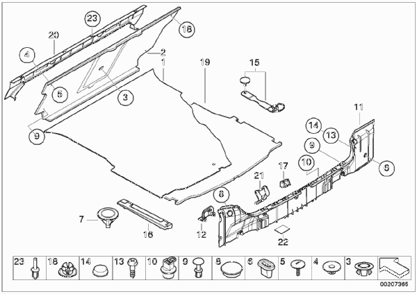 Обшивка багажного отделения для BMW E46 330xd M57N (схема запчастей)