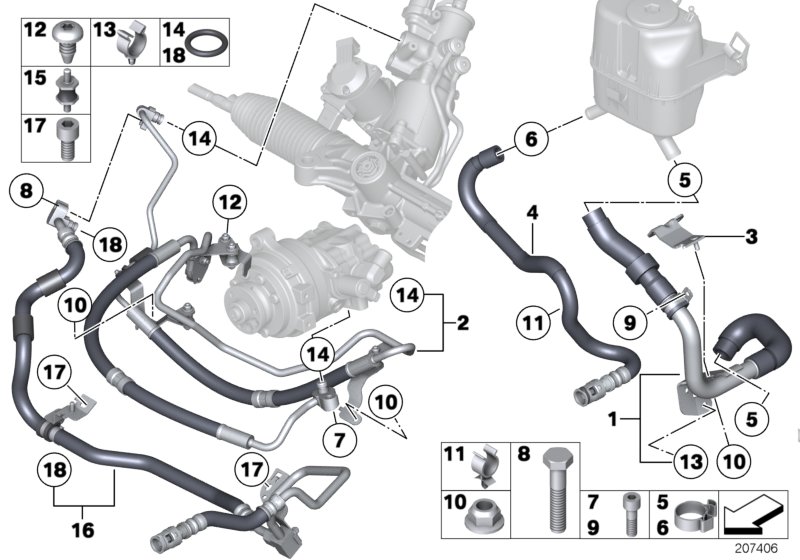 Маслопроводы гидроусилителя рул.управл. для BMW F02N 760Li N74 (схема запчастей)