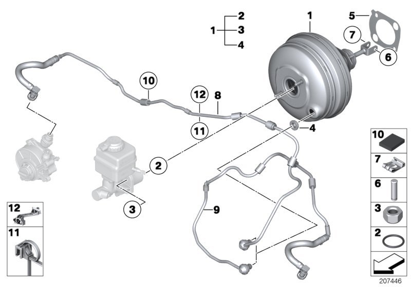 Вакуумный усилитель тормозов для BMW F03N 750LiS N63 (схема запчастей)