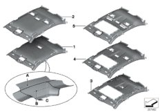 Инд.фасонная панель потолка Alcantara для BMW F01N 730dX N57N (схема запасных частей)