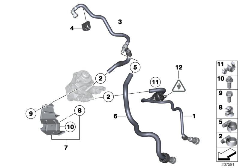 Топливопроводы/элементы крепления для BMW E84 X1 20dX N47 (схема запчастей)