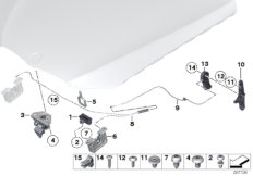 Система замков капота для BMW E93N 325i N52N (схема запасных частей)